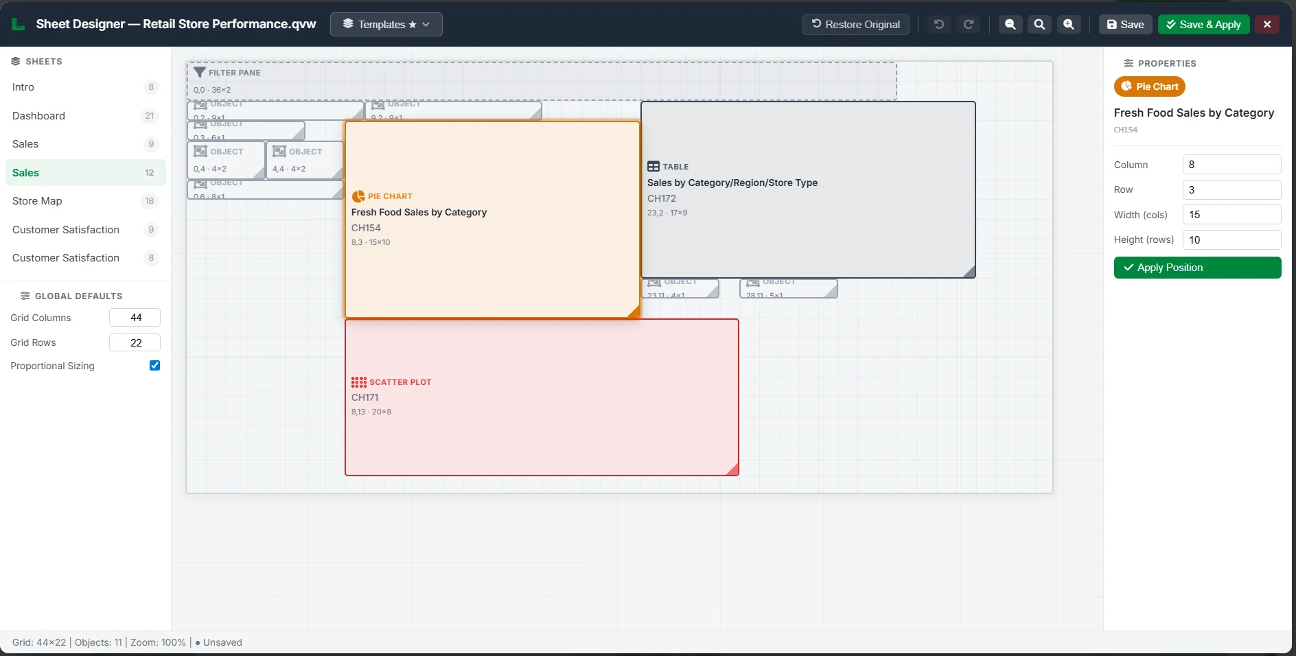 Sheet Designer — raw object placement