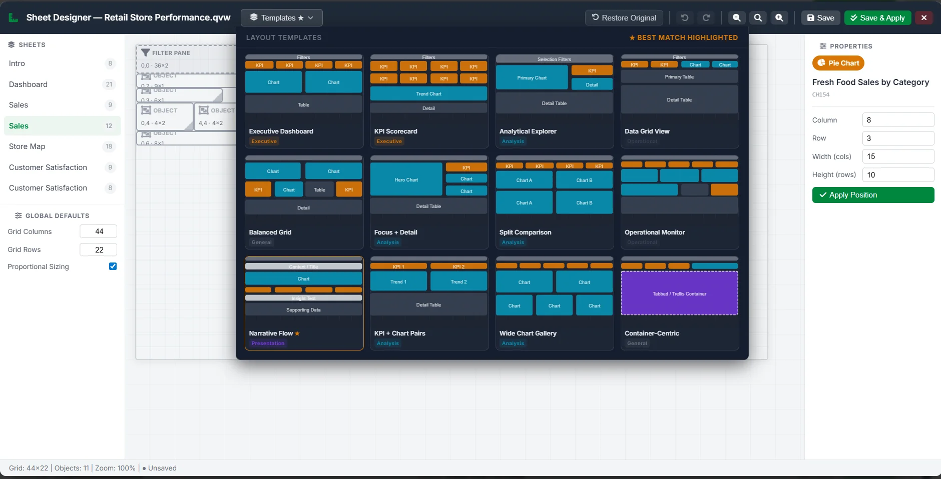 Template gallery with best-match highlighted