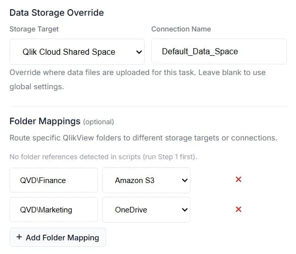 Data Storage Override and Folder Mappings configuration